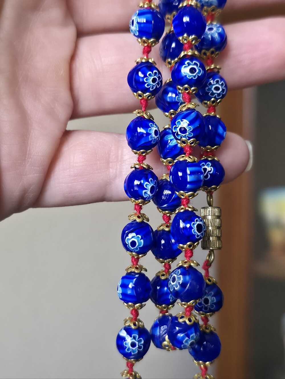 Vintage Murano Necklace Millefiori Blue White Glass Beads - Picture 6 of 9